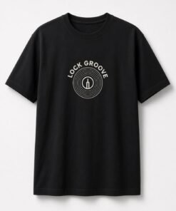 Lock Groove Vinyl Record unisex t-shirt in black with concentric record grooves with a stylus