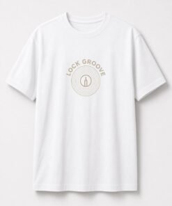 Lock Groove Vinyl Record unisex t-shirt in white with concentric record grooves with a stylus