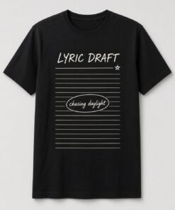 Lyric Draft Songwriter Notebook unisex t-shirt in black with lined notebook page with a circled lyric